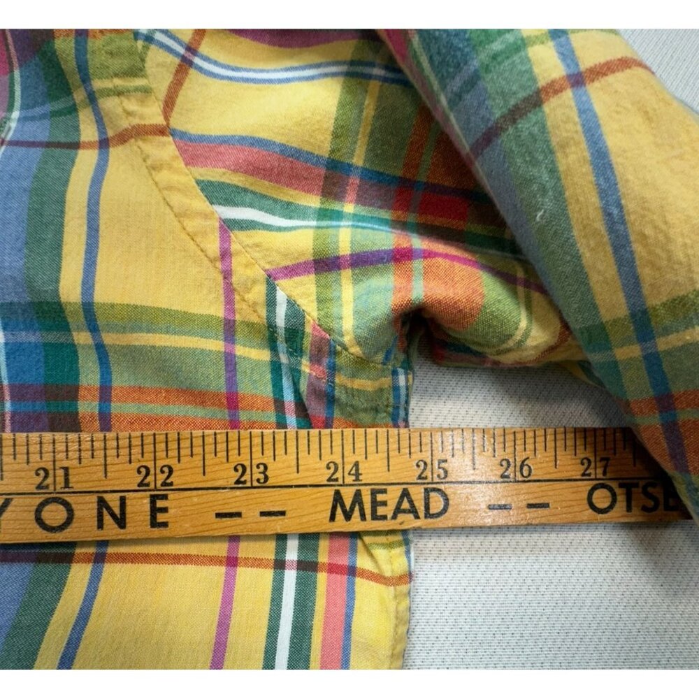Lands' End Mens Plaid Short Sleeve Shirt Size L Tall Yellow Blue - Picture 9 of 13